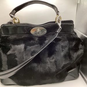 VT Luxe Crushed Velvet Fo Faux Fur Satchel Pockets